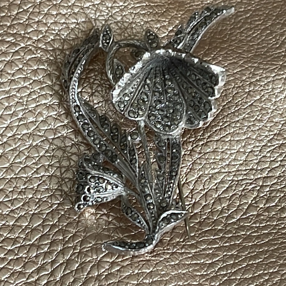 Vintage sterling silver stamped marquisette jongquil flowers brooch